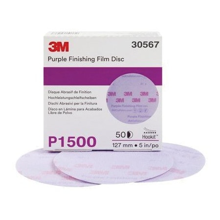 3M 3M Hookit Purple Finishing Film Disc, 30567, 5 in, P1500, 50PK 7100122806